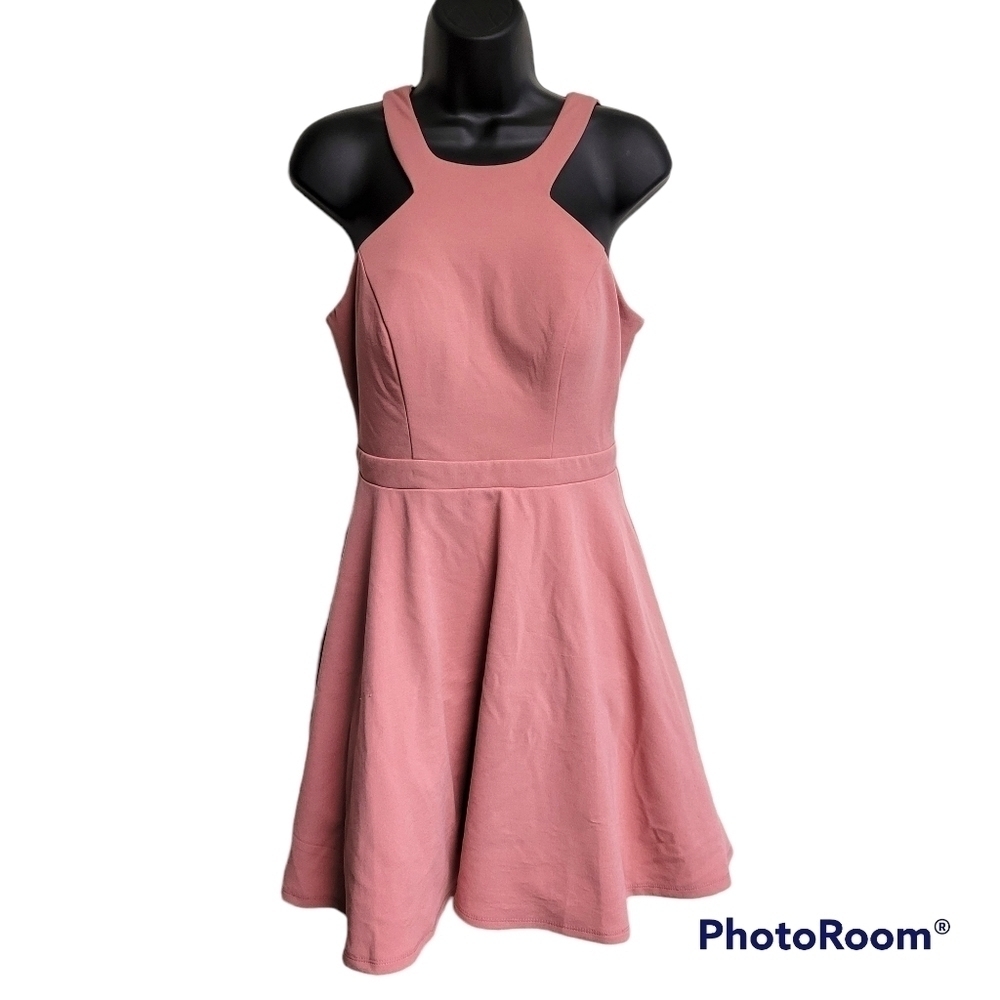City Studio blush pink backless fit and flare halter neck‎ laced mini dress